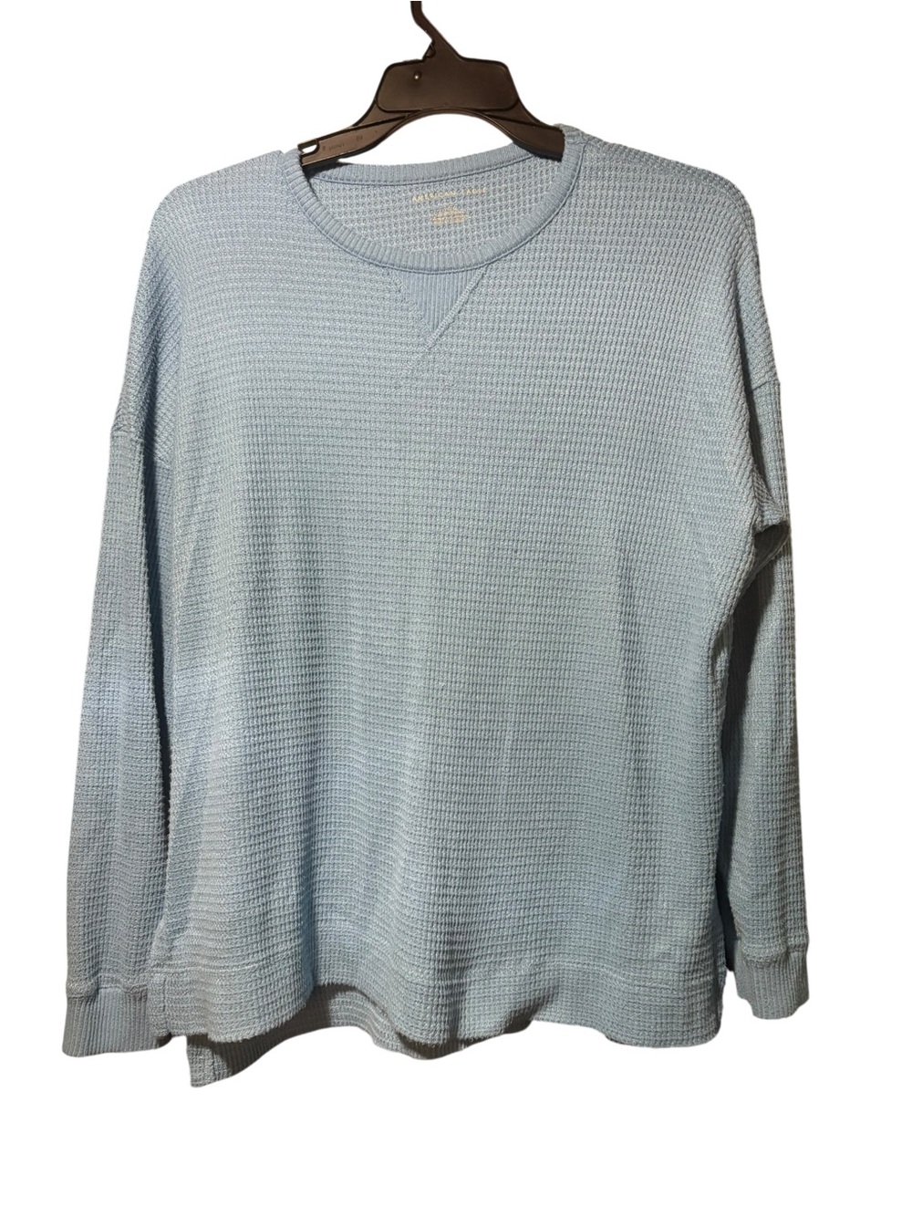 American Eagle Outfitters Pale Blue Waffle Knit Crewneck Sweater